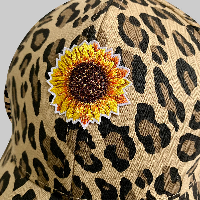 Wholesale Western Sunflower Cotton Leopard Print Embroidered Baseball Cap A Pack of Two